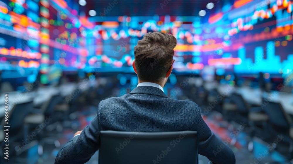 surreal photo of a corporate executive in an empty boardroom, stock market crash data flashing across surreal digital screens, abstract visuals representing business failure surreal photo of a corporate executive in an empty boardroom, stock market crash data flashing across surreal digital screens, abstract visuals representing business failure