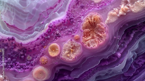 A phase-contrast micrograph capturing the histological features of esophageal mucosa, demonstrating its stratified squamous epithelium and underlying lamina photo