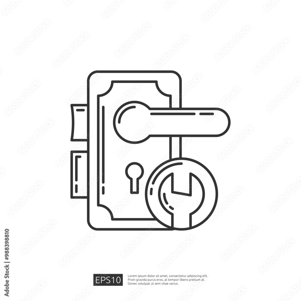 Door lock repair service icon, Wrench in a circle, isolated on white background Door lock repair service icon, Wrench in a circle, isolated on white background