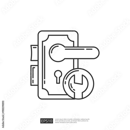 Door lock repair service icon, Wrench in a circle, isolated on white background