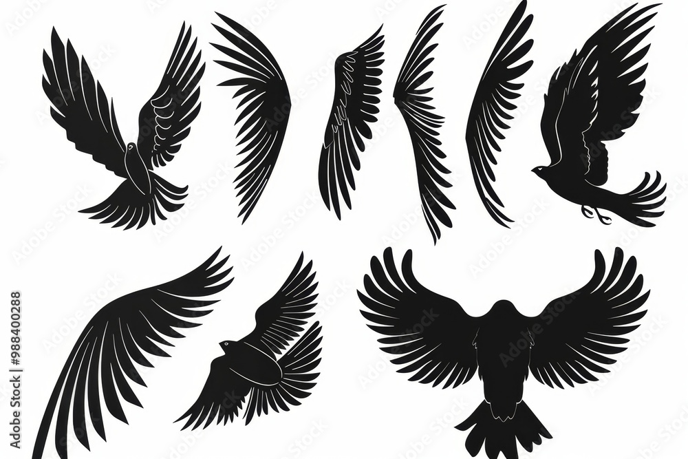 Wings flat icon, angel wings emblem, bird feathers minimal silhouette, pigeon sign, spirituality symbol Wings flat icon, angel wings emblem, bird feathers minimal silhouette, pigeon sign, spirituality symbol