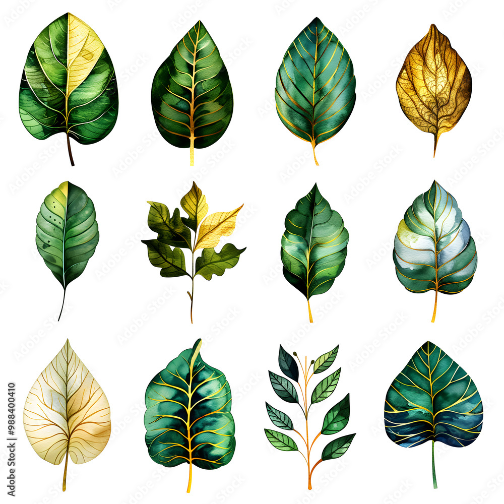 Fototapeta premium set of green leaves on white