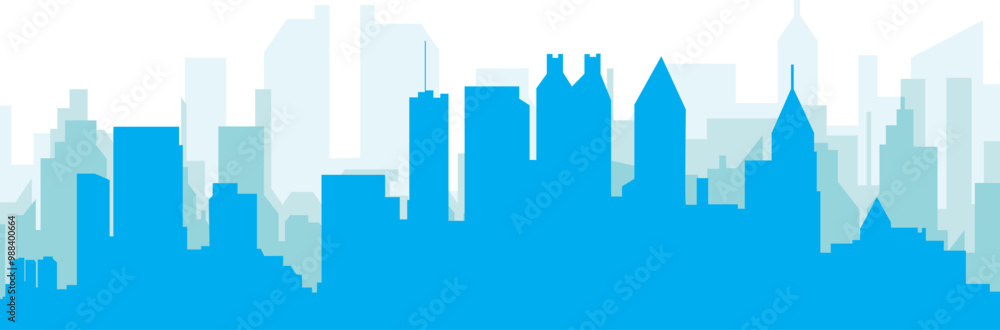 Blue panoramic city skyline poster with bluish misty transparent background buildings of ATLANTA, UNITED STATES Blue panoramic city skyline poster with bluish misty transparent background buildings of ATLANTA, UNITED STATES