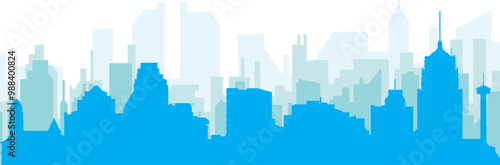 Blue panoramic city skyline poster with bluish misty transparent background buildings of SAN ANTONIO, UNITED STATES