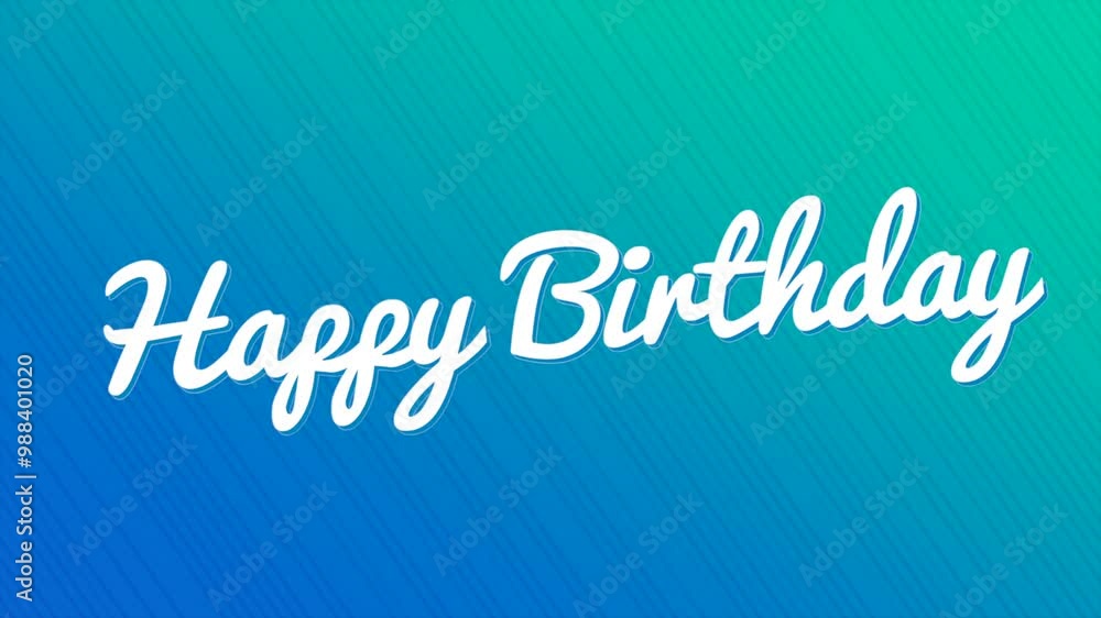 A cheerful birthday card featuring Happy Birthday in blue and white on a green and blue striped background, perfect for sending birthday wishes to someone special A cheerful birthday card featuring Happy Birthday in blue and white on a green and blue striped background, perfect for sending birthday wishes to someone special