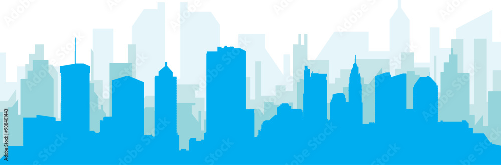 Blue panoramic city skyline poster with bluish misty transparent background buildings of COLUMBUS, UNITED STATES Blue panoramic city skyline poster with bluish misty transparent background buildings of COLUMBUS, UNITED STATES