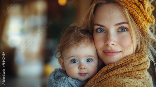 mother holding small baby while dusting therir home carrying him around in baby wrap household chores