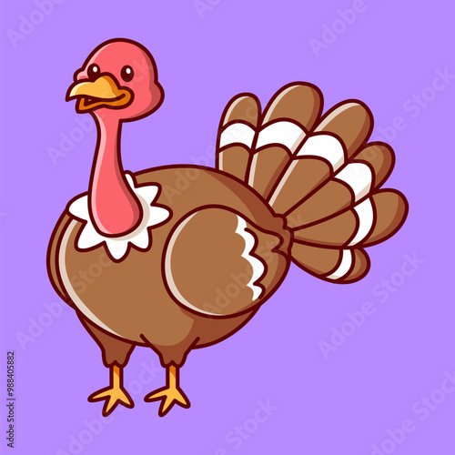 brown turkey chicken Vector Illustration Icon. Flat Cartoon Style