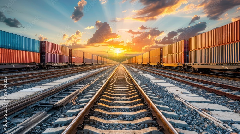 Cargo trains on a railway track. This photo illustrates the transportation and logistics industry. Cargo trains on a railway track. This photo illustrates the transportation and logistics industry.