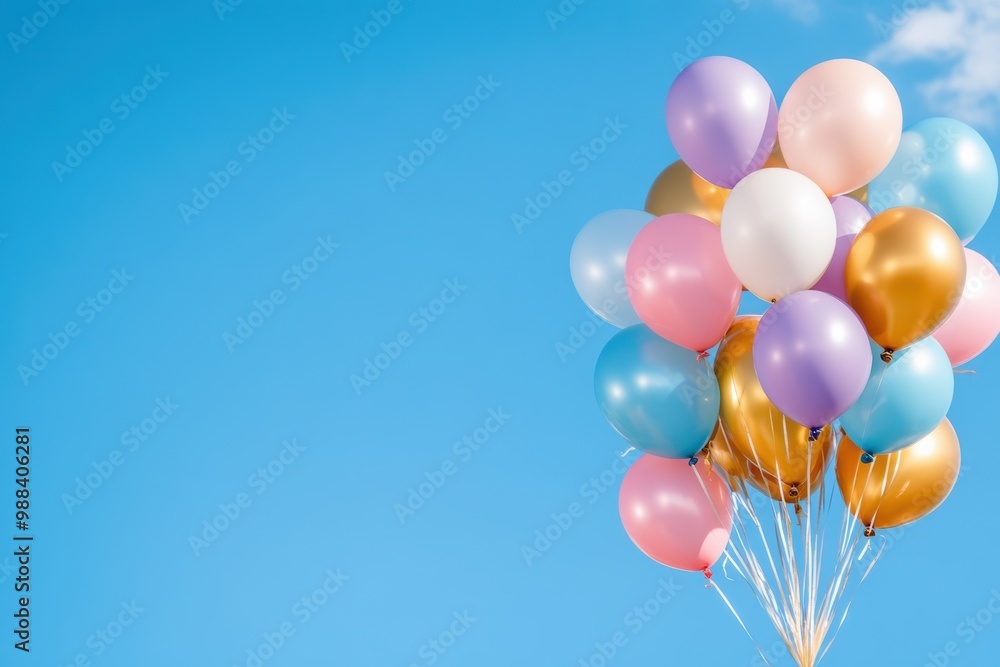 A vibrant cluster of colorful balloons floats against a bright blue sky, evoking a sense of celebration and joy. A vibrant cluster of colorful balloons floats against a bright blue sky, evoking a sense of celebration and joy.