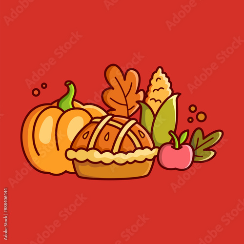 thanksgiving food Vector Illustration Icon. Flat Cartoon Style