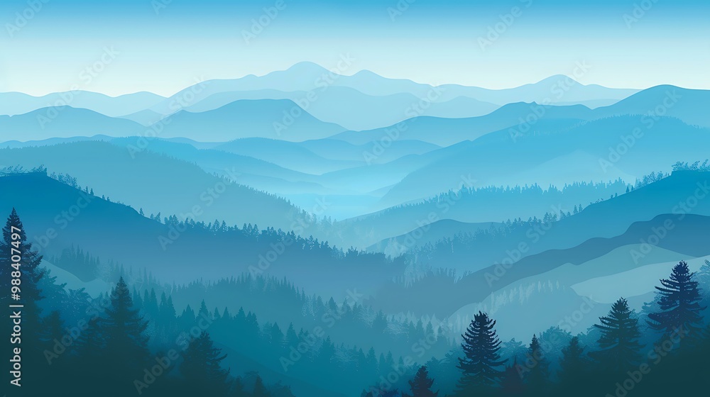Obraz premium Blue Mountains Landscape Illustration