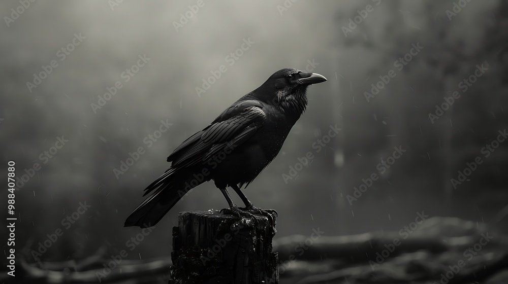 Fototapeta premium mysterious crow in misty forest