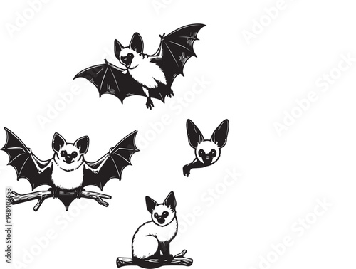 silhouette of clean vector of life cycle of bat isolated