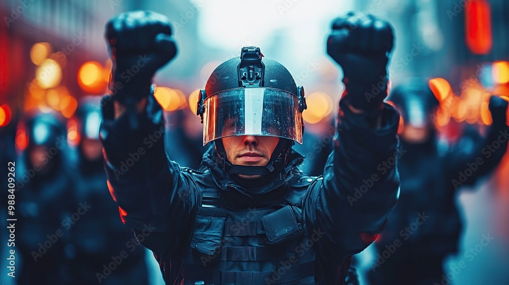 police stopping group of people activists with raised fists protesting on streets blm demonstration concept police stopping group of people activists with raised fists protesting on streets blm demonstration concept