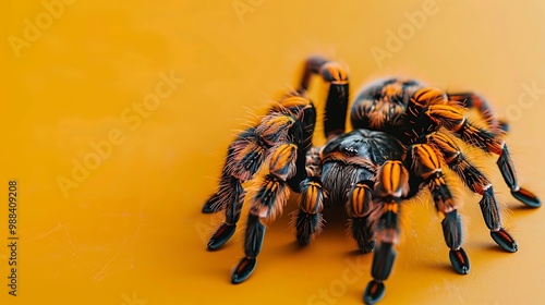 Brachypelma hamorii or mexican redknee tarantula isolated on orange background photo