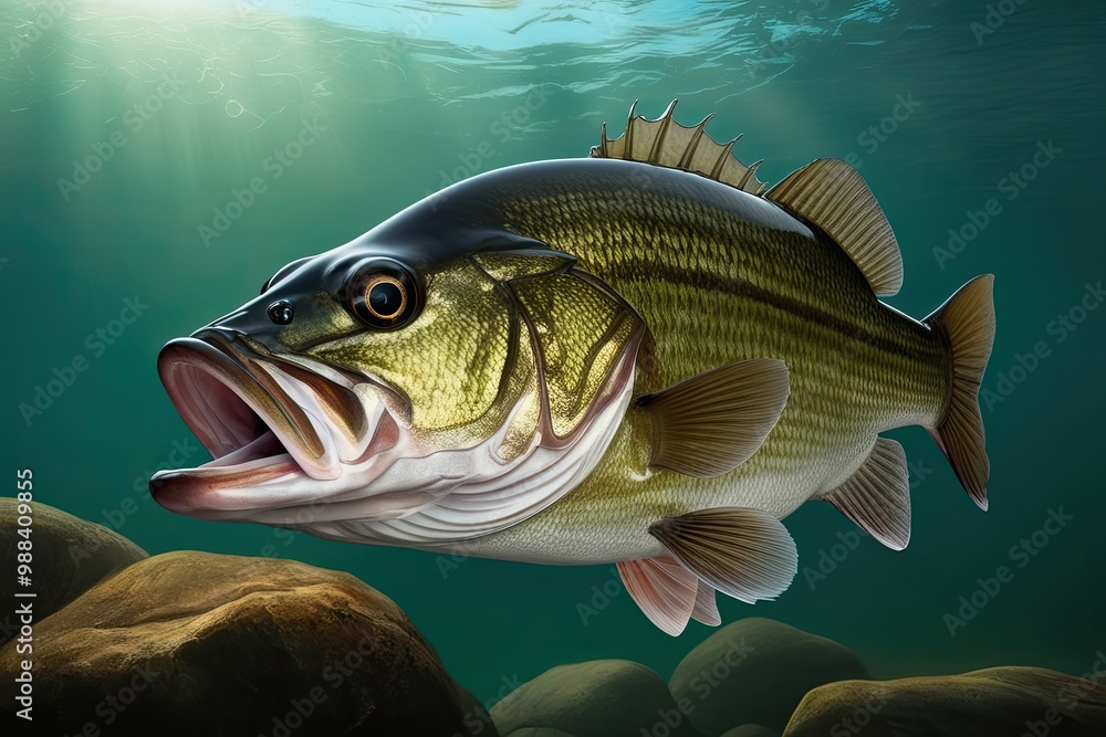 Largemouth Bass Image in Natural Aquatic Habitat Largemouth Bass Image in Natural Aquatic Habitat