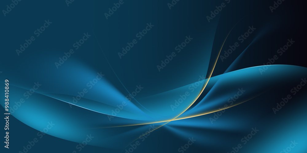 Naklejka premium Blue gradient curve background with golden lines decoration. Luxury invitation template with space for text..