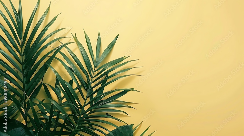 Fototapeta premium Tropical Palm Leaves On Yellow Background
