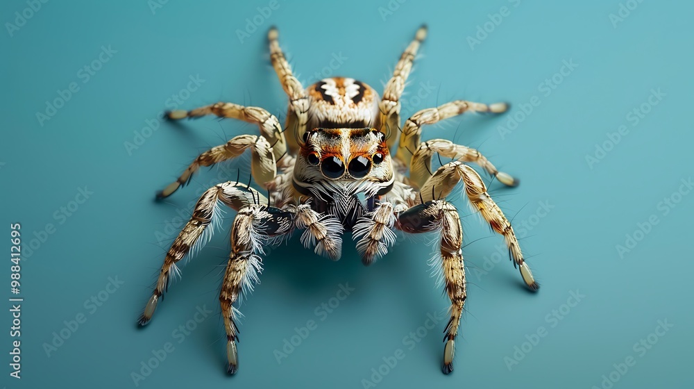 jumping spider isolated on blue background jumping spider isolated on blue background