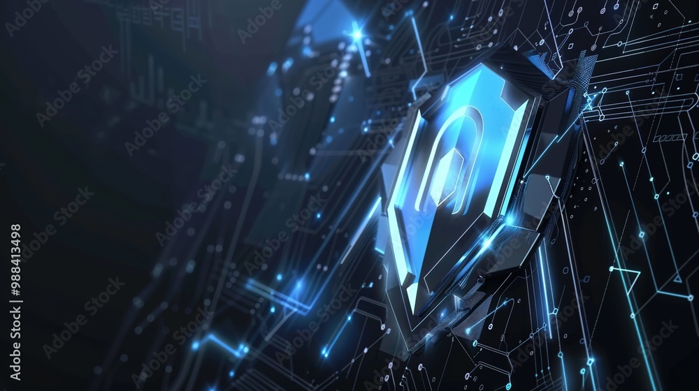 Digital Security Shield With Keyhole: Cybersecurity Concept For Tech Companies And It Services Digital Security Shield With Keyhole: Cybersecurity Concept For Tech Companies And It Services