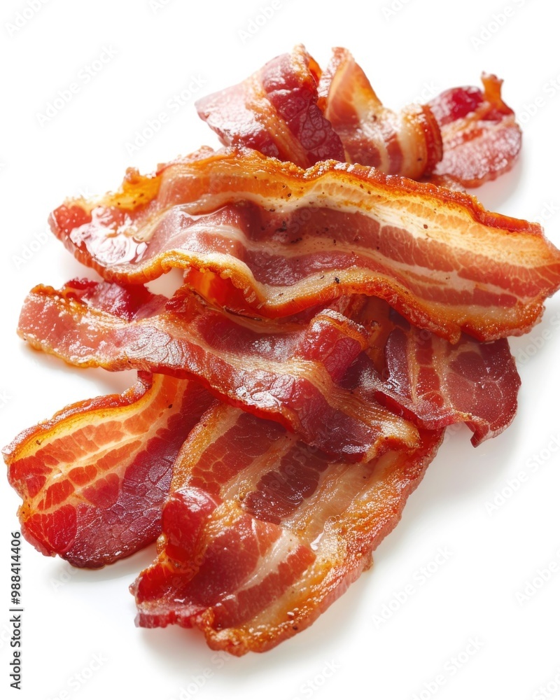 Slice of Bacon. Cooked Meat Slice on White Background Slice of Bacon. Cooked Meat Slice on White Background