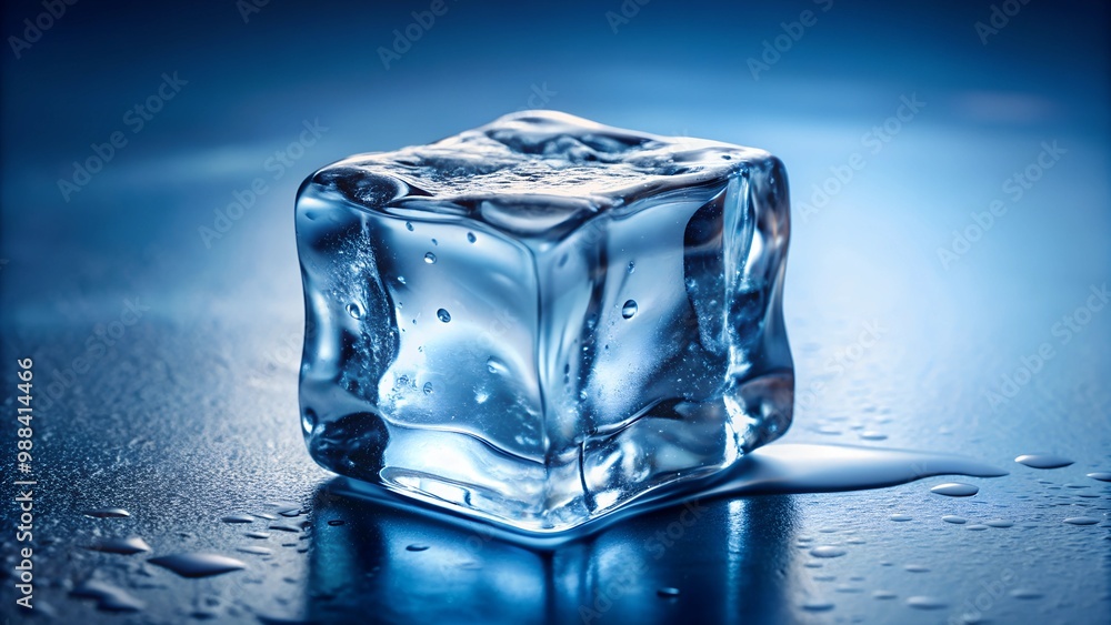 ice cubes on blue background, One crystal clear ice cube ice cubes on blue background, One crystal clear ice cube