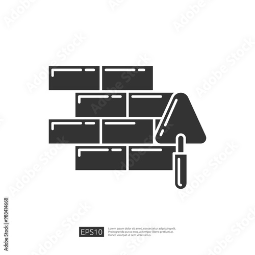 Bricklaying Icon,  Simple Black Outof Trowel and Bricks