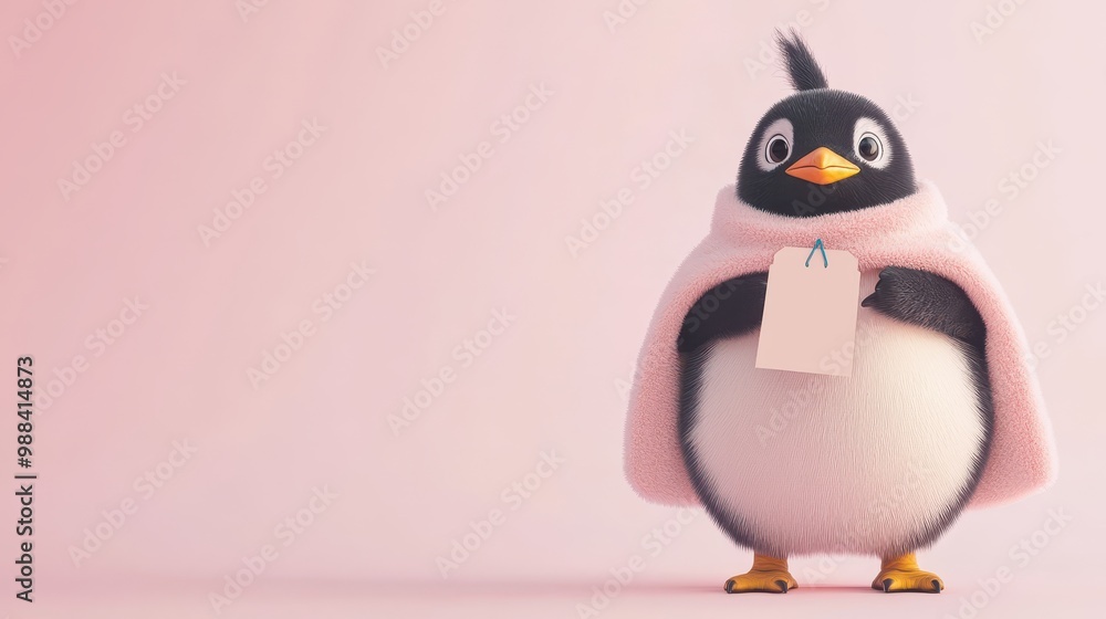 Obraz premium Cute Penguin in a Coat with a Discount Tag