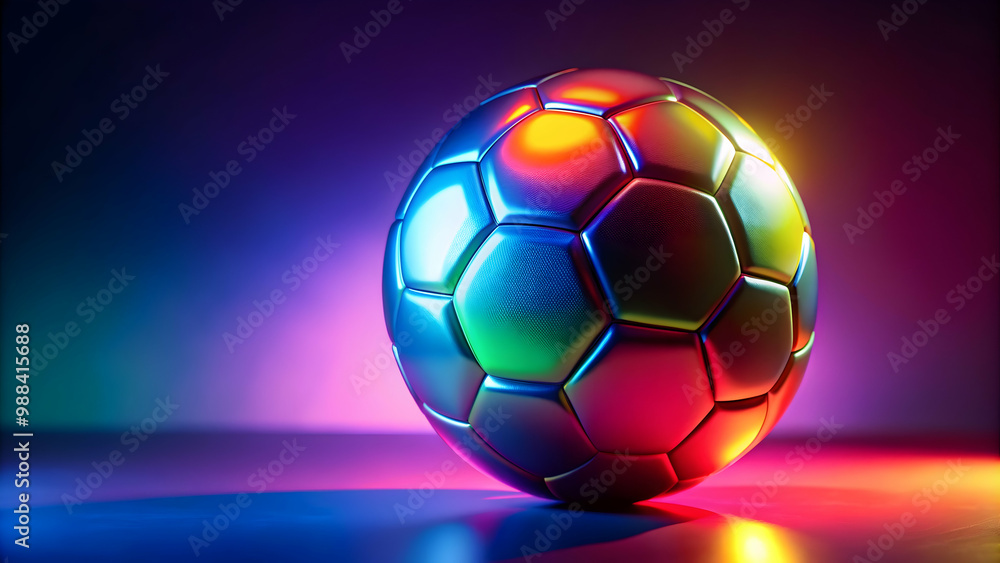 Obraz premium Soccer ball illuminated with bright colors, soccer, ball, sports, neon, colorful, vibrant, glowing, lighting, vibrant