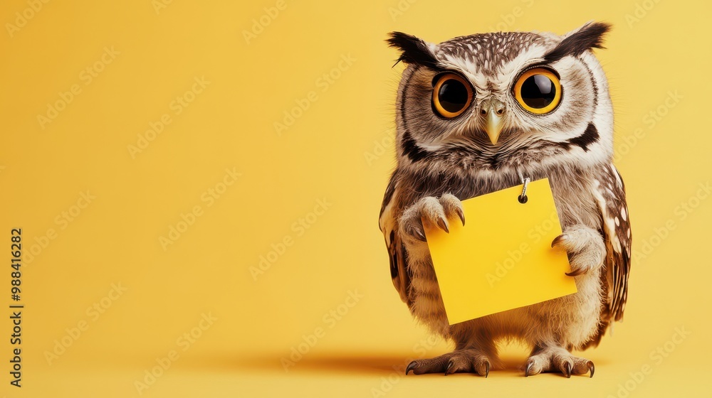 Fashionable Owl in Bright Setting with Yellow Note Fashionable Owl in Bright Setting with Yellow Note