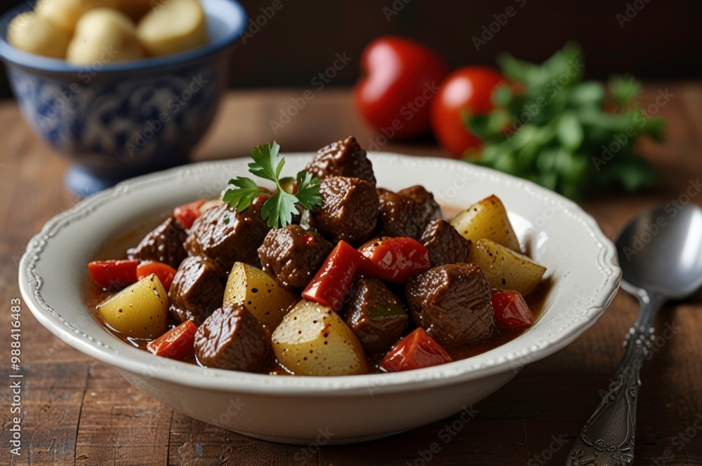 Hearty Beef Stew with Potatoes and Red Peppers Generative Ai Hearty Beef Stew with Potatoes and Red Peppers Generative Ai