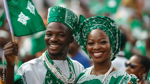 Traditional Nigerian Couple Celebrating Independence Day photo