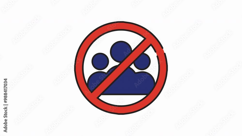 Animated group people forbidden icon, no crowd, line symbol on transparent background. representing the concept of access denied to a group of people