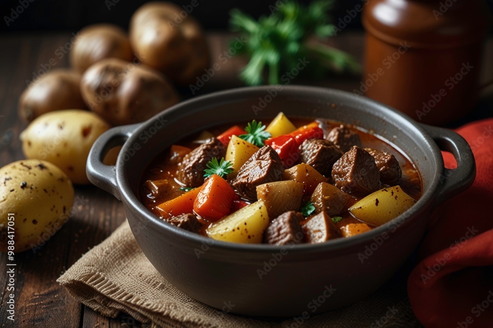 Hearty Beef Stew with Potatoes and Red Peppers Generative Ai Hearty Beef Stew with Potatoes and Red Peppers Generative Ai