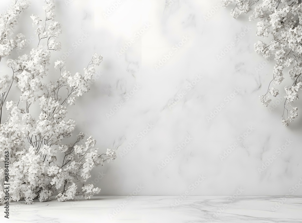 Fototapeta premium White Marble Background with Flowers