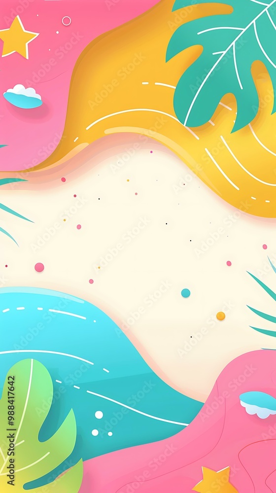 Naklejka premium Abstract Summer Background with Tropical Leaves and Stars