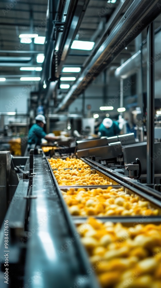 A food processing plant with assembly lines and quality control stations A food processing plant with assembly lines and quality control stations