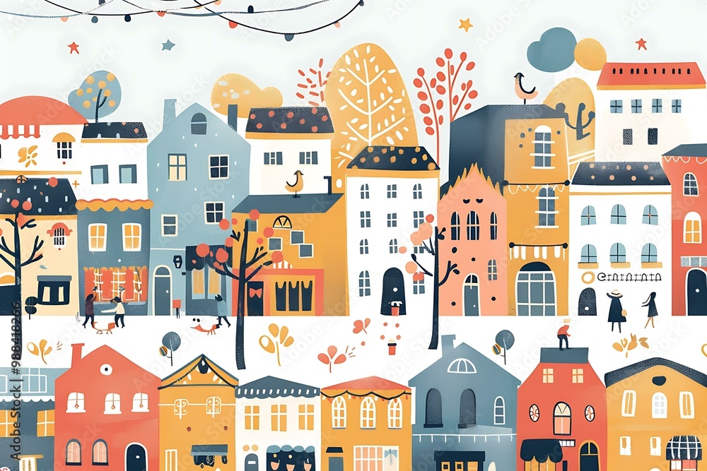 Colorful Illustration Of A Town In Autumn Colorful Illustration Of A Town In Autumn