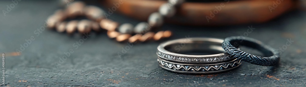 Elegant rings displayed on a dark surface, showcasing intricate designs and craftsmanship for jewelry enthusiasts and collectors. Elegant rings displayed on a dark surface, showcasing intricate designs and craftsmanship for jewelry enthusiasts and collectors.