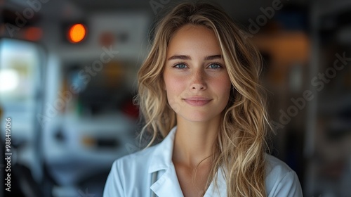 portrait of young woman doctor standing in front of ambulance car Free Download portrait of young woman doctor standing in front of ambulance car - GFXLoad