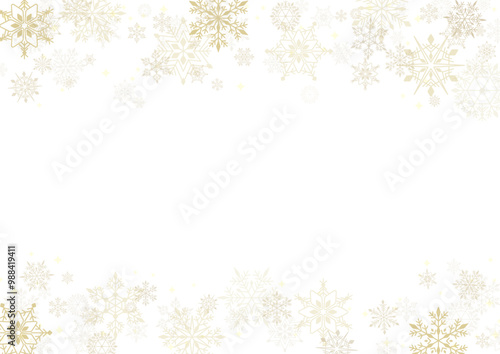  金色の雪の結晶がきれいなクリスマス背景用ベクターイラスト（A3金　透過）