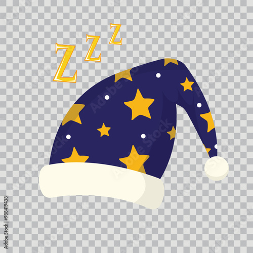 Sleeping cap icon. Hand drawn cartoon illustration of blue sleeping cap with stars vector icon for web isolated on transparent background.