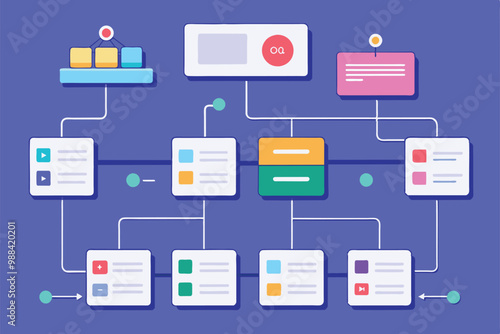 A colorful illustration depicting a customizable sitemap with various content sections, showing the navigation flow and organization of different media types.