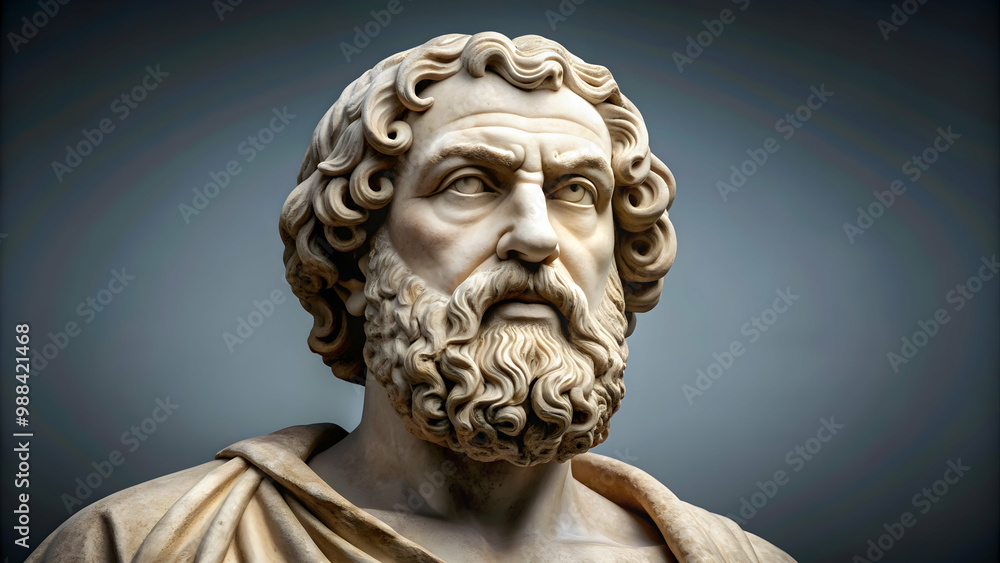 Ancient Greek philosopher statue head with a stern expression, ancient, Greek, philosopher, figure, face, head Ancient Greek philosopher statue head with a stern expression, ancient, Greek, philosopher, figure, face, head