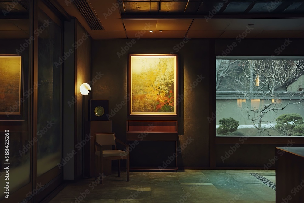 Fototapeta premium Modern Interior Design with a Painting of a Garden