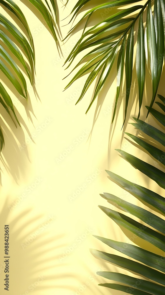 Palm Leaf Shadow On Yellow Background Palm Leaf Shadow On Yellow Background