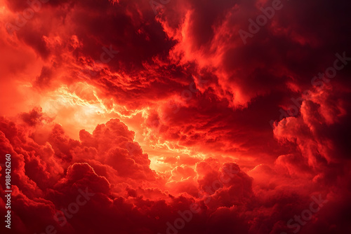 Red Sky, Dramatic Clouds, Natural Background Illustration