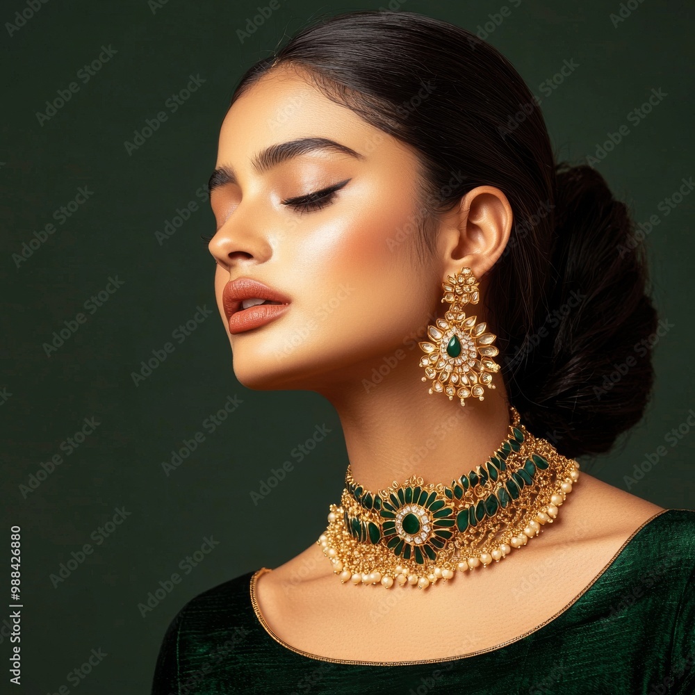 Professional Jewelry Close-Up on Indian Model with Rich Textures generative ai Professional Jewelry Close-Up on Indian Model with Rich Textures generative ai