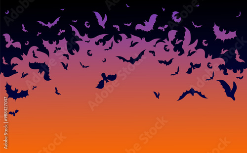 Halloween background. A swarm of bats flying in a darkening sky, mysterious atmosphere of Halloween night. Night, spook, spirit, stars, scary, afterlife, monster, specter, fearful, trick or treats